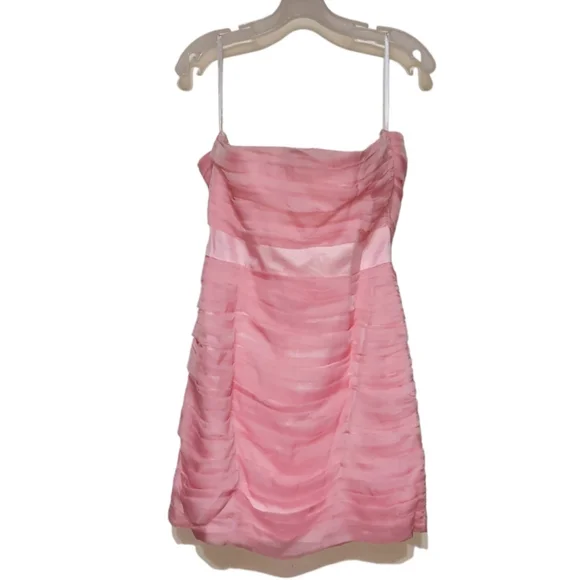 ED YOUNG Strapless Ruched Mini Dress Pale Pink Girly Homecoming Cocktail Y2K L - Picture 4 of 9